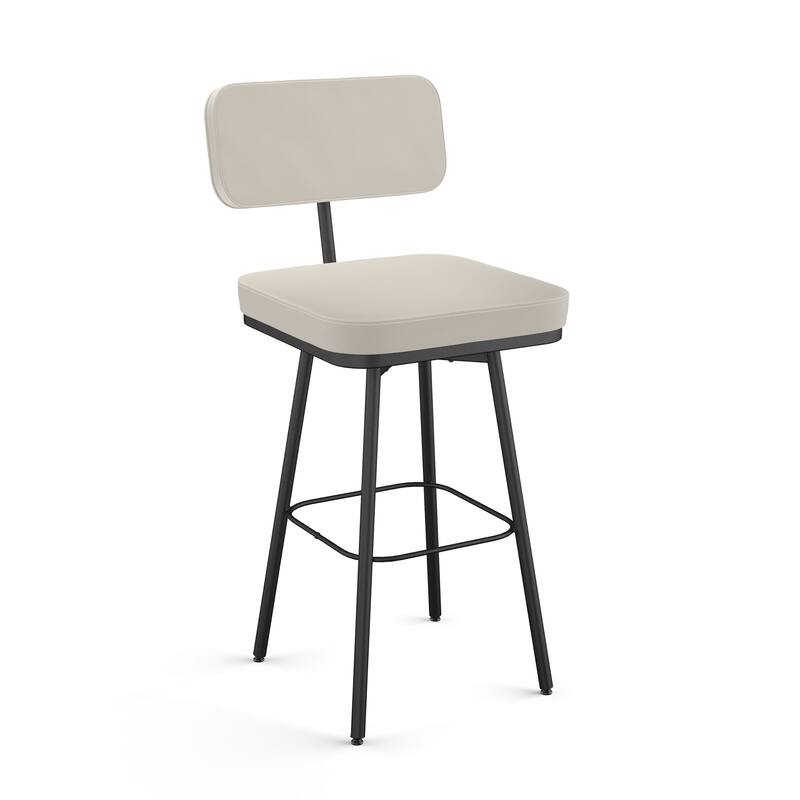 Amisco Tereza Swivel Counter and Bar Stool - Light Grey Faux Leather / Black Metal - Bar Height