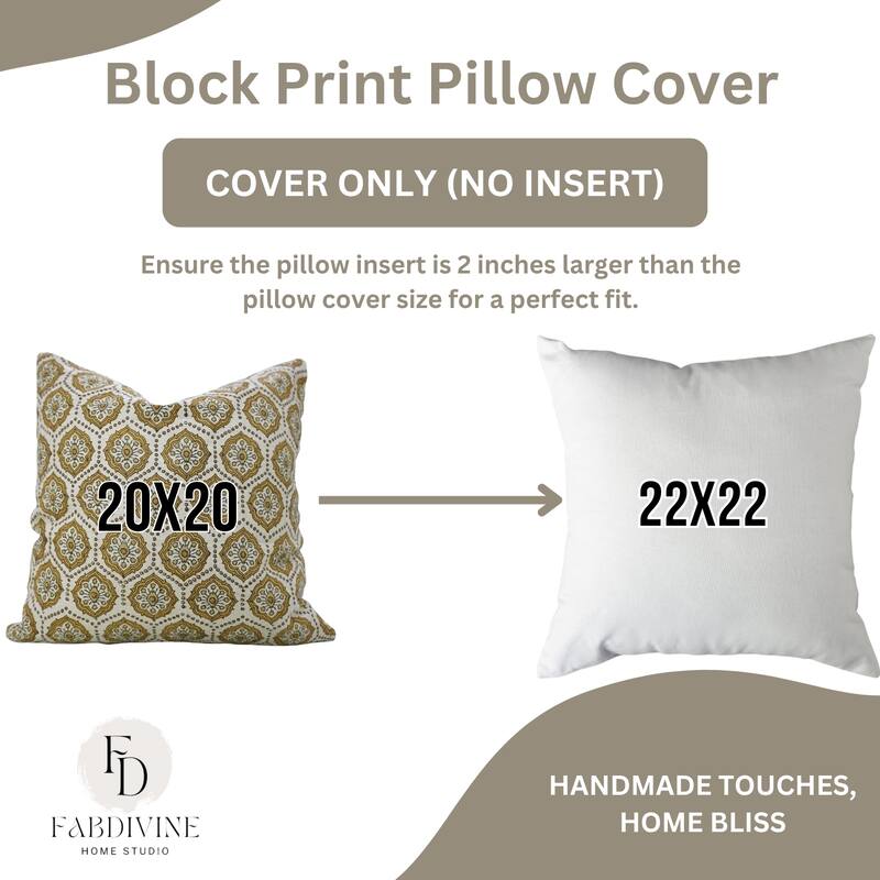 Fabdivine Handmade Boho Pure Linen Block Print Throw Home Décor Pillow Cover