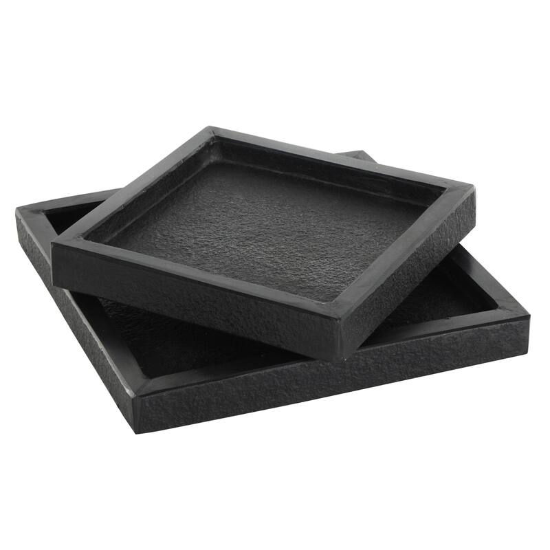 Marble Minimalistic Textured Square Living Room Decor Tray - Set of 2 Black - Roche River Decor