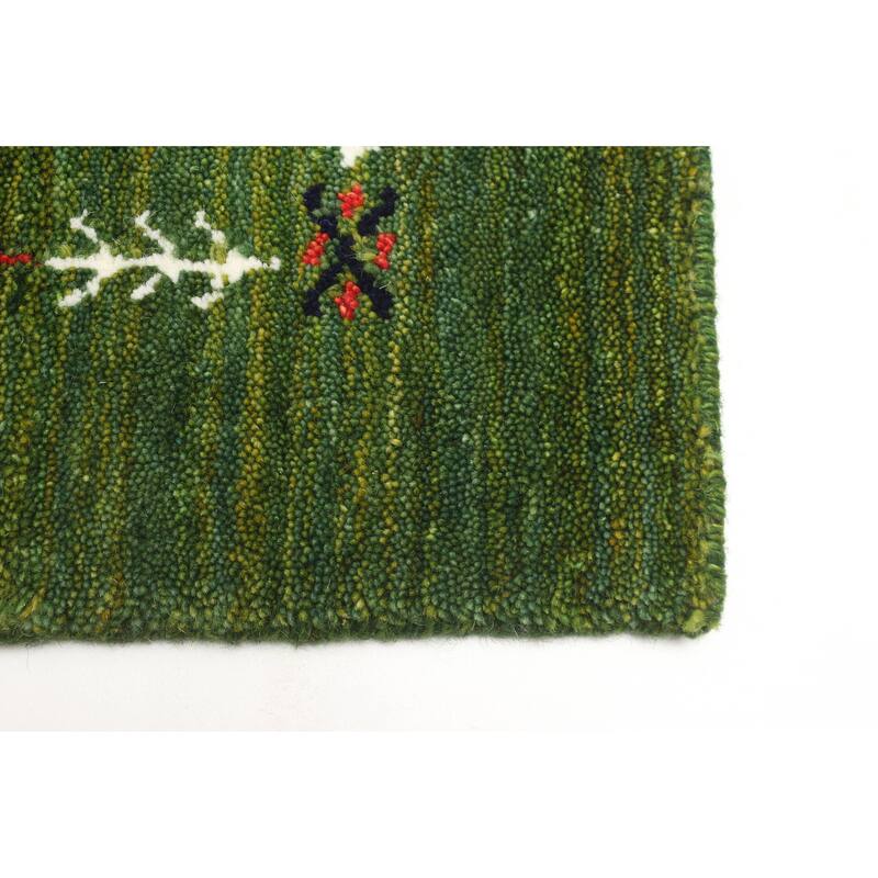 ECARPETGALLERY Hand Loomed Kashkuli Gabbeh Green Wool Rug - 2'7 x 7'10