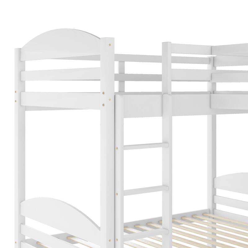 Twin L-Shaped Bunk Bed with Trundle, Wood Platform Bed Frame 2 Bunk Bed with Ladder for Small Living Spaces Multi-Child Families