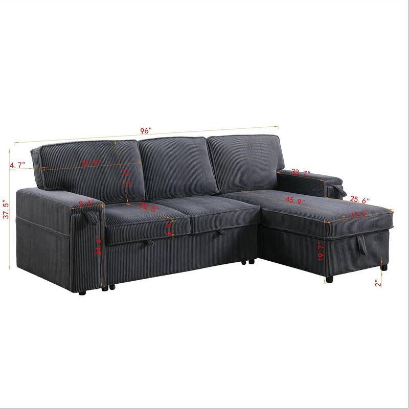 Sleeper Sectional with Storage, Upholstered Convertible Sofa Bed