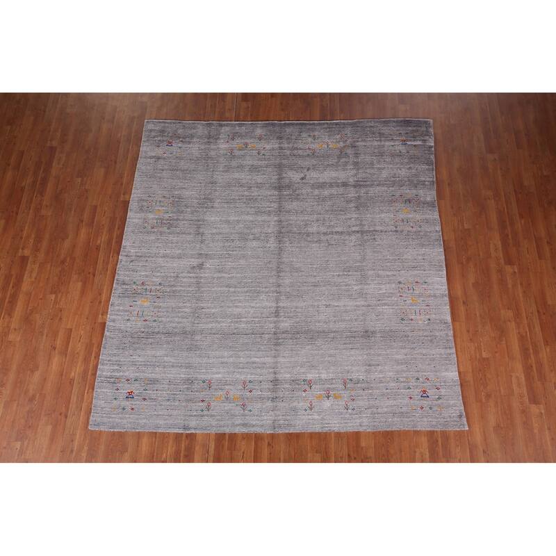 Tribal Gabbeh Indian Square Area Rug Silk Carpet - 7'9" X 8'2"