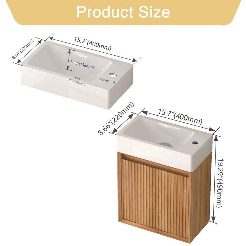 GDF Studio - Zee Modern 16" Small Wall-Mounted Bathroom Vanity with SMC Resin Basin and Soft-Close Door