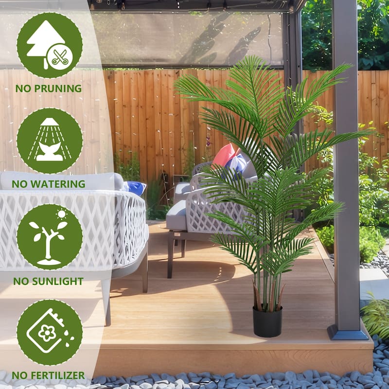 Artificial Areca Palm Plant, 5.2ft Tall Faux Tropical Dypsis Lutescens Tree in Pot, 2pcs/set