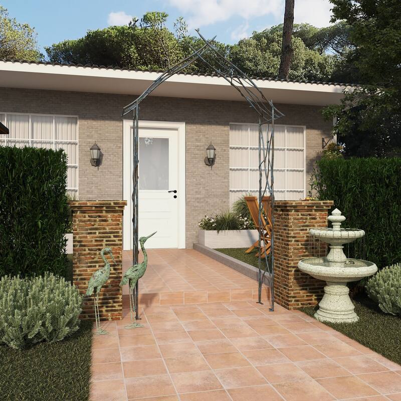 Metal Bird Indoor Outdoor Arched Garden Arbor with Sculpted Branches - Black - Roche River Decor