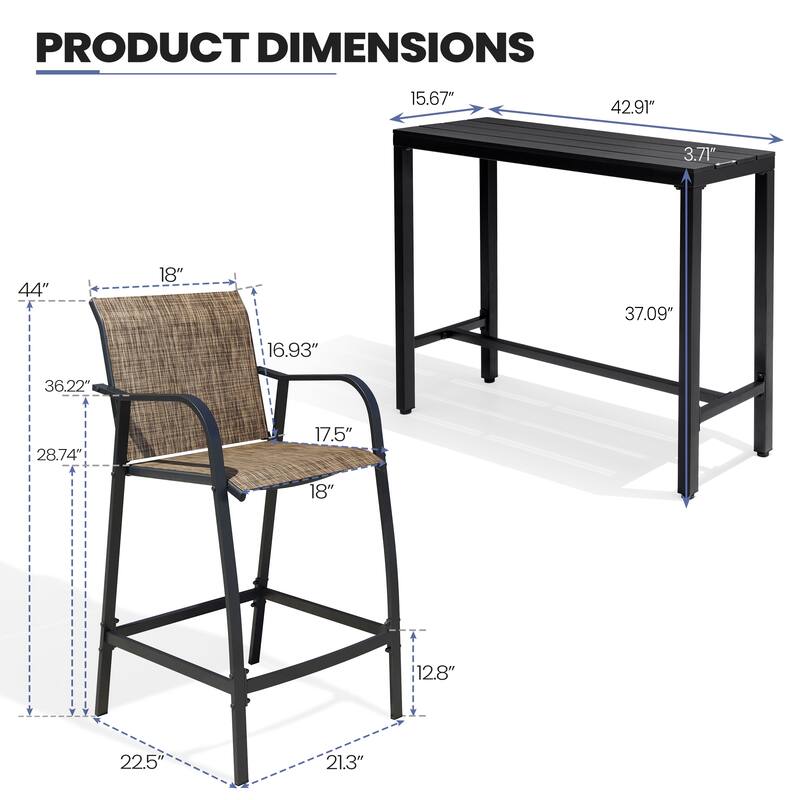 Outdoor Patio Bar Stools Set Rectangle Bar Table with Barstools