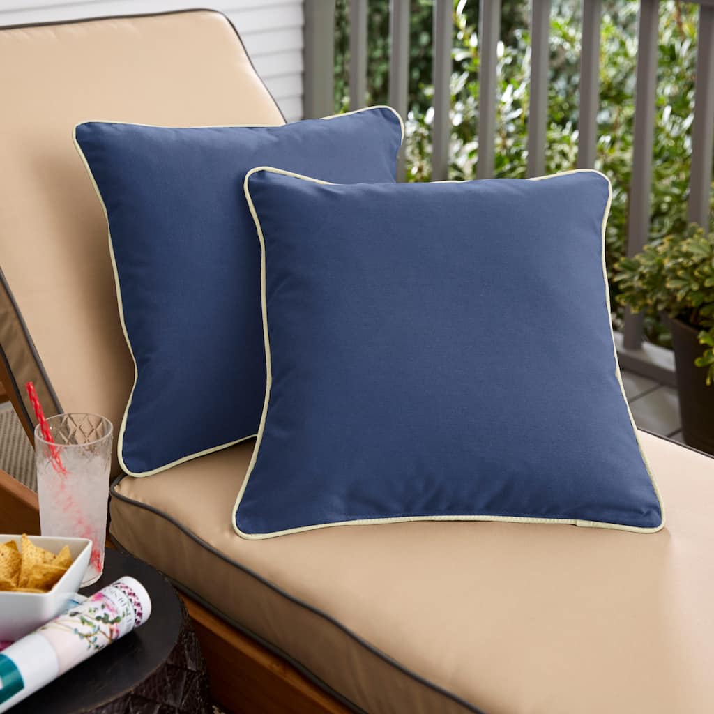 Dark Blue with Ivory Corded Indoor/ Outdoor Pillow Set (Set of 2)