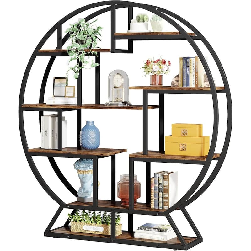 Industrial 14-Tier Bookshelf with Staggered Shelves