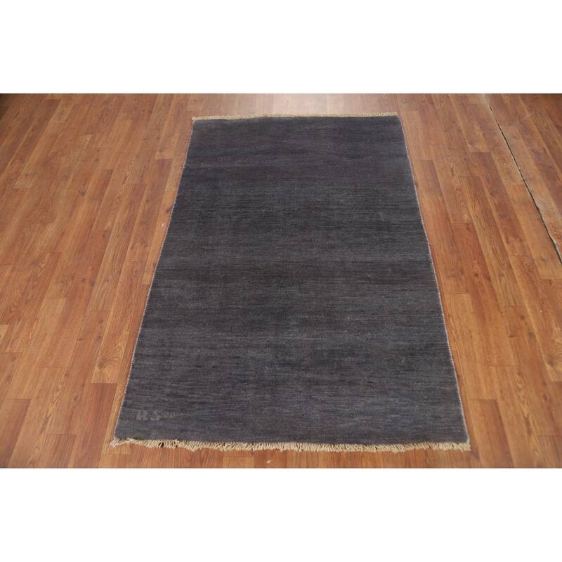 Contemporary Blue Gray Gabbeh Oriental Rug Hand-Knotted Wool Carpet - 3'1"x 4'9"