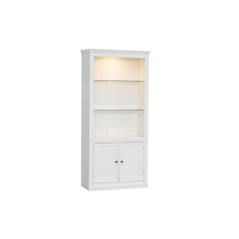78.75 Inch Display Cabinet Showcase Display Rack, Wooden Bookcase with Tempered Glass Shelves White Bookshelf with 2 Doors