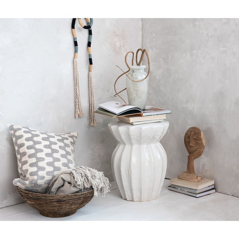 Elegant Sculpted Stoneware Stool - 15.3"L x 15.3"W x 19.8"H