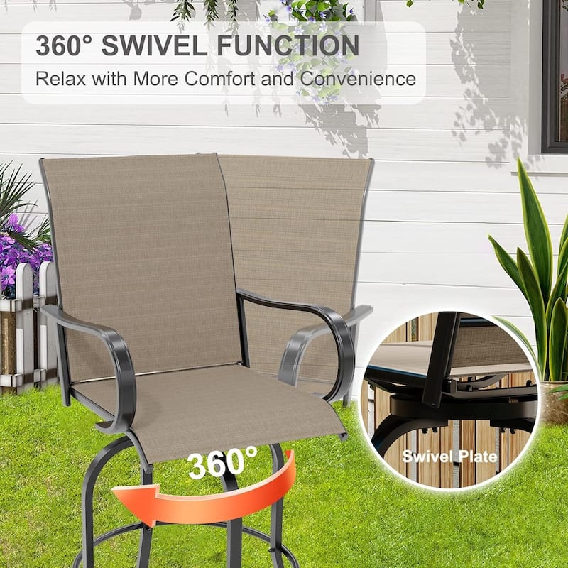 Patio 2 Piece Outdoor Swivel Bar Chairs, Rotating Bar Stools for Deck Lawn Garden Backyard