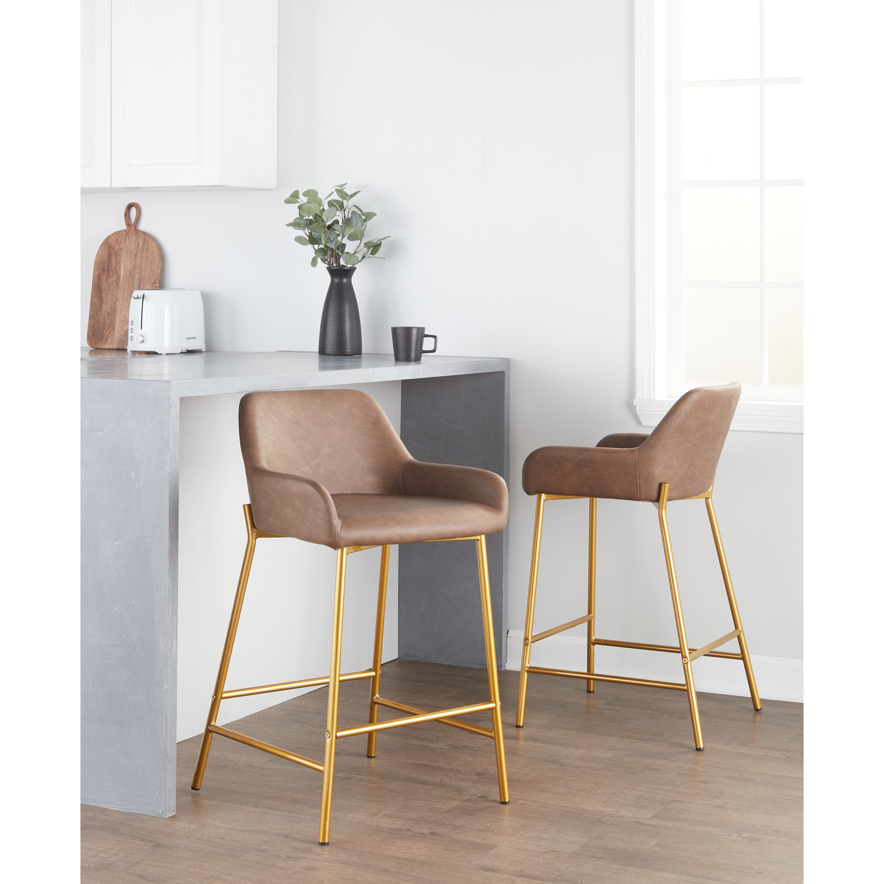 Silver Orchid Galotti Gold Fixed-Height Upholstered Counter Stool - Set of 2