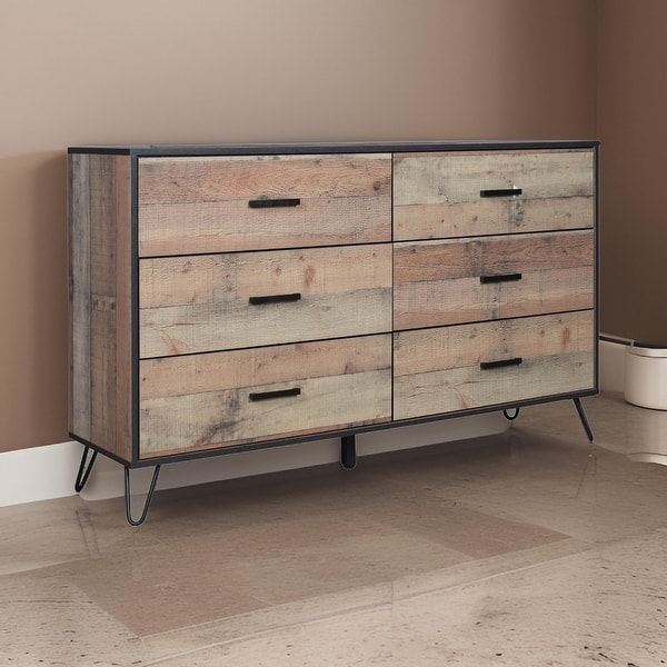 brown dresser with black handles Emory 6-Drawer Solid Wood Dresser