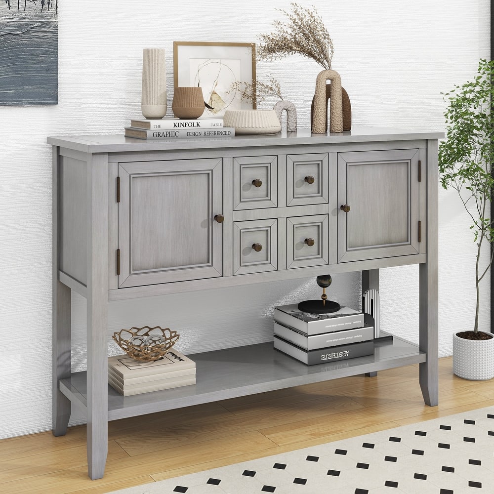 Storage Vintage Console Table with Four Small Drawers and Bottom Shelf for Living Rooms, Entrances and Kitchens