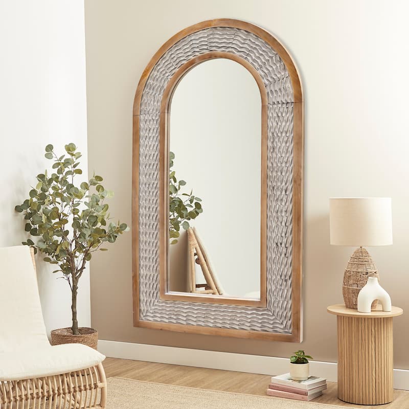 Rustic Farmhouse Wall Mirror, Natural Wood Decorative Vanity Mirror for Bedroom, Living Room, Bathroom, Entryway