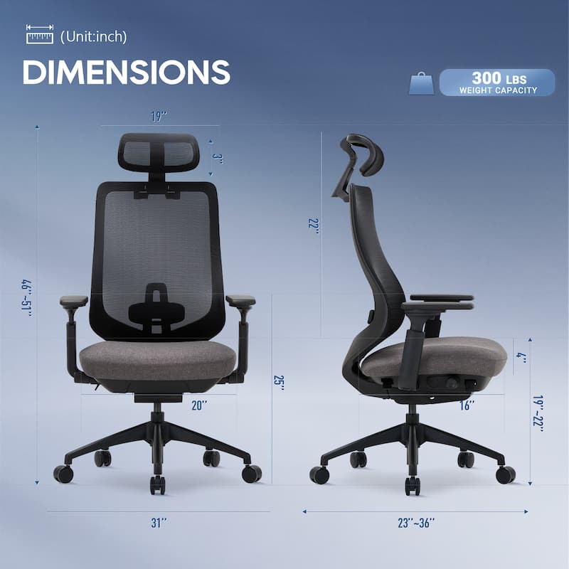 Ergonomic Office Chair, Mesh High Back, 4D Arms, Lumbar Support, Tilt Lock, Black