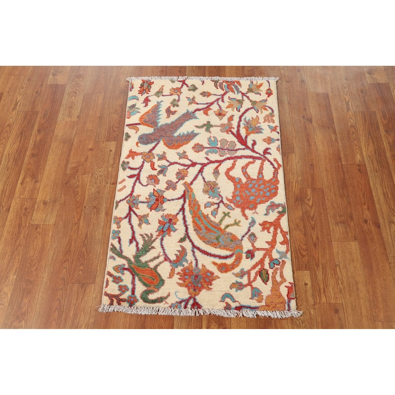 Hand Knotted Oriental 100% Wool Carpet Traditional All-Over Beige & Ivories Kazak Area Rug - 3' 0'' X 2' 0''
