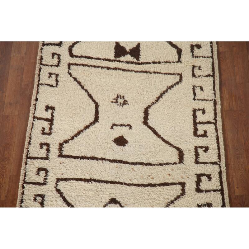 Anatolian Beige Turkish Runner Rug Handmade Geometric Wool Carpet - 3'6"x 12'4"