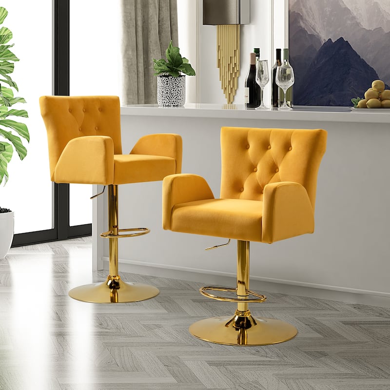 Loreto Modern Tufted Velvet Swivel chair with Adjustable Height Set of 2 by HULALA HOME