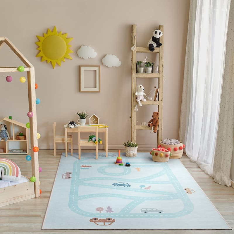 Well Woven Kids Rugs Playful Roads Modern Machine Washable Area Rug