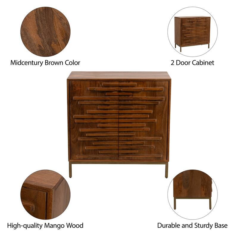 Sagebrook Home Modern Neutral Midcentury Slat 2 Door Cabinet, Mango Brown, Rectangle