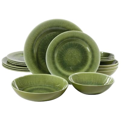 Gibson Home Casper Court 16-Piece Melamine Dinnerware Set - Reactive Glaze Look Plates and Bowls, Service for 4