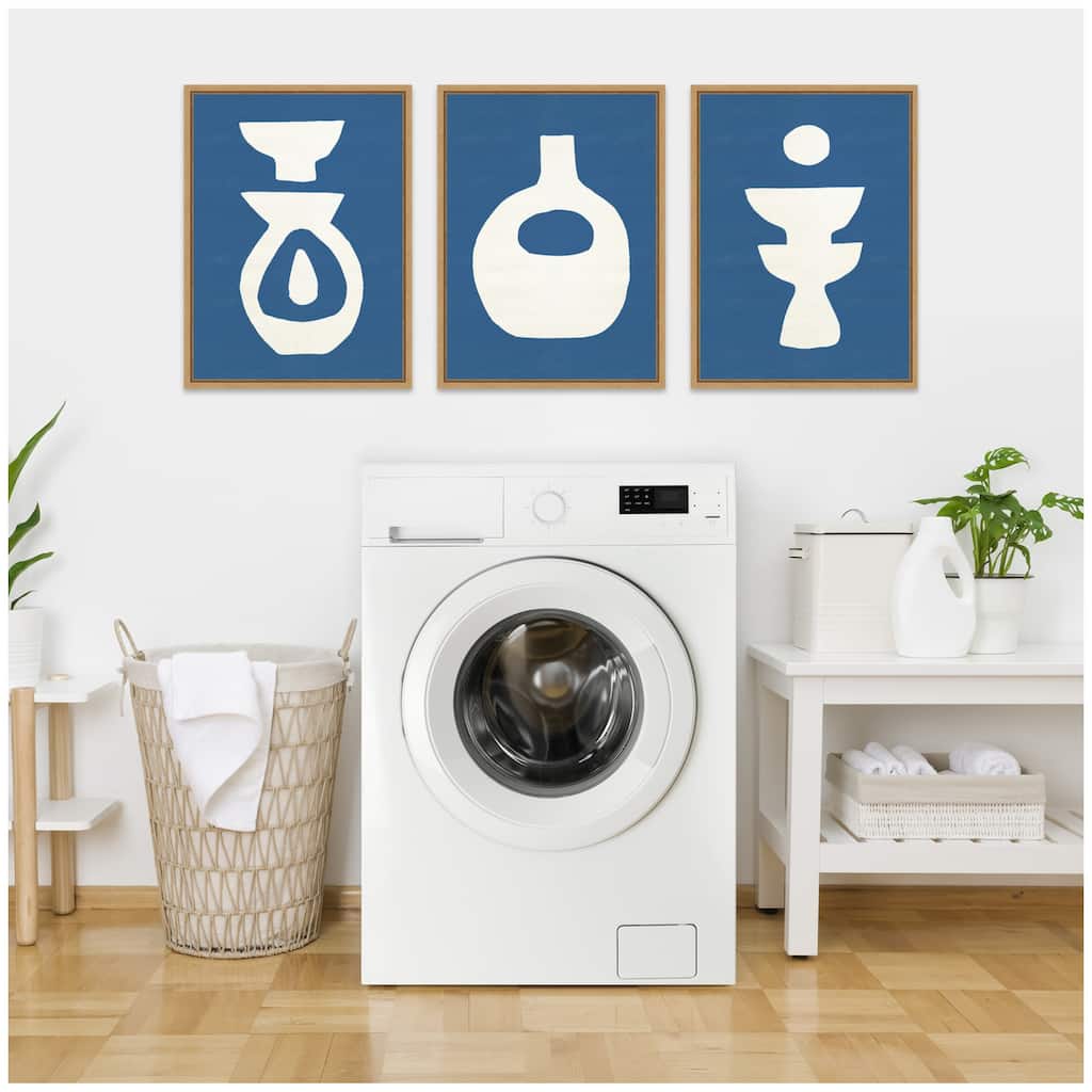 Kate and Laurel Sylvie Ceramic Blue Beige Abstracts Framed Canvas Art Set by Rocket Jack