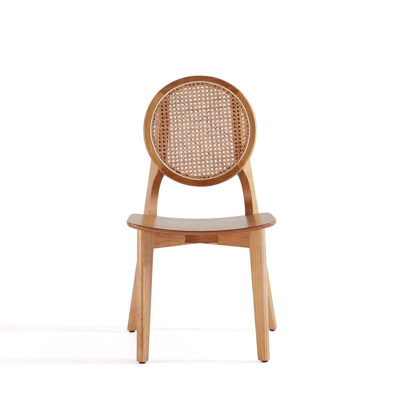 Manhattan Comfort Versailles Round Dining Chair in Black and Natural Cane - Set of 2