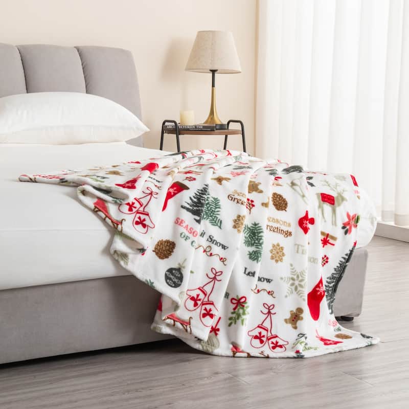 Luxurious Velvet Plush Fleece Holiday Printed Throw Blanket