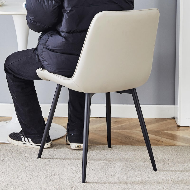 Extended Seat Cushion PU Dining Chair Set of 4 Ergonomic Design Lntegral Metal Leg Structure