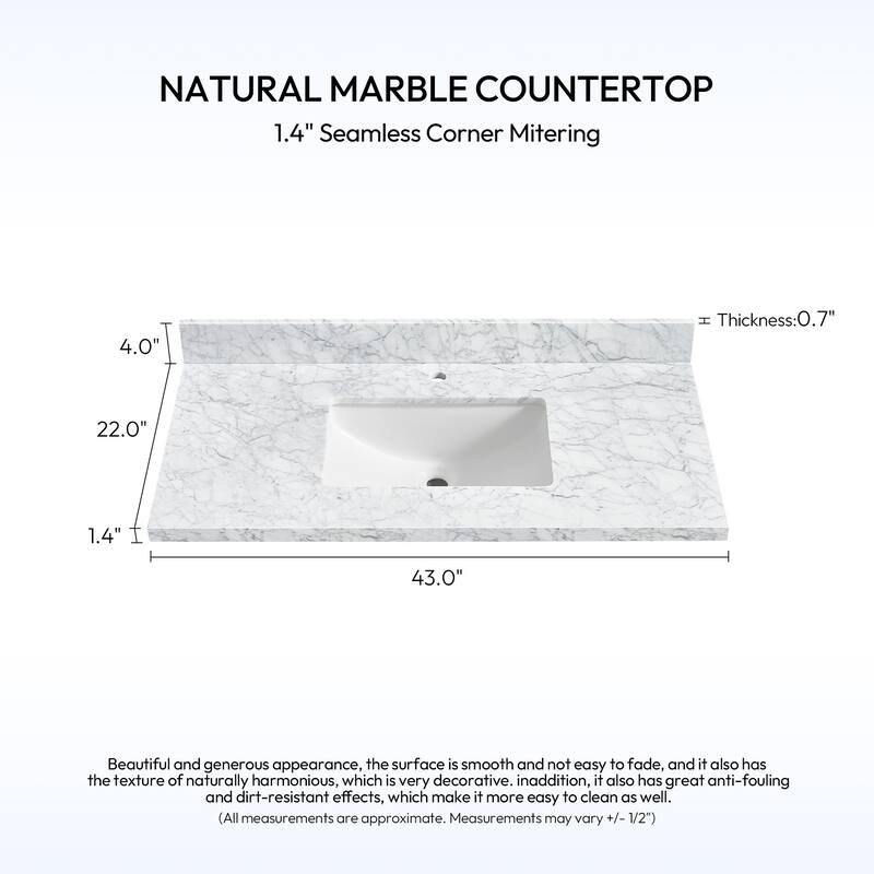 Zevio Natural Marble Vanity Top in Carrara White with Ceramic Sink