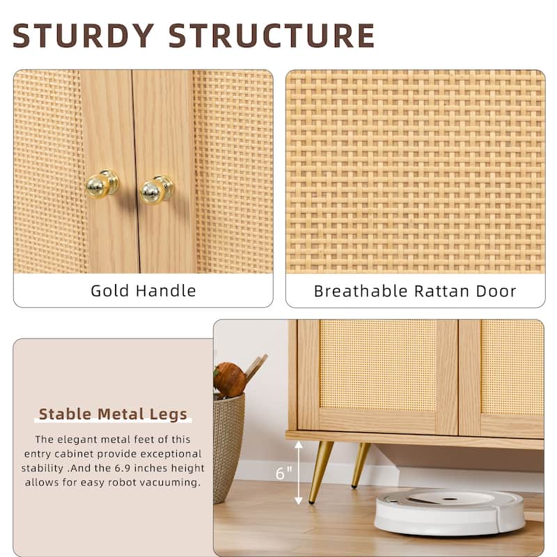 Futzca Storage Cabinet, Rattan Cabinet with Adjustable Shelf