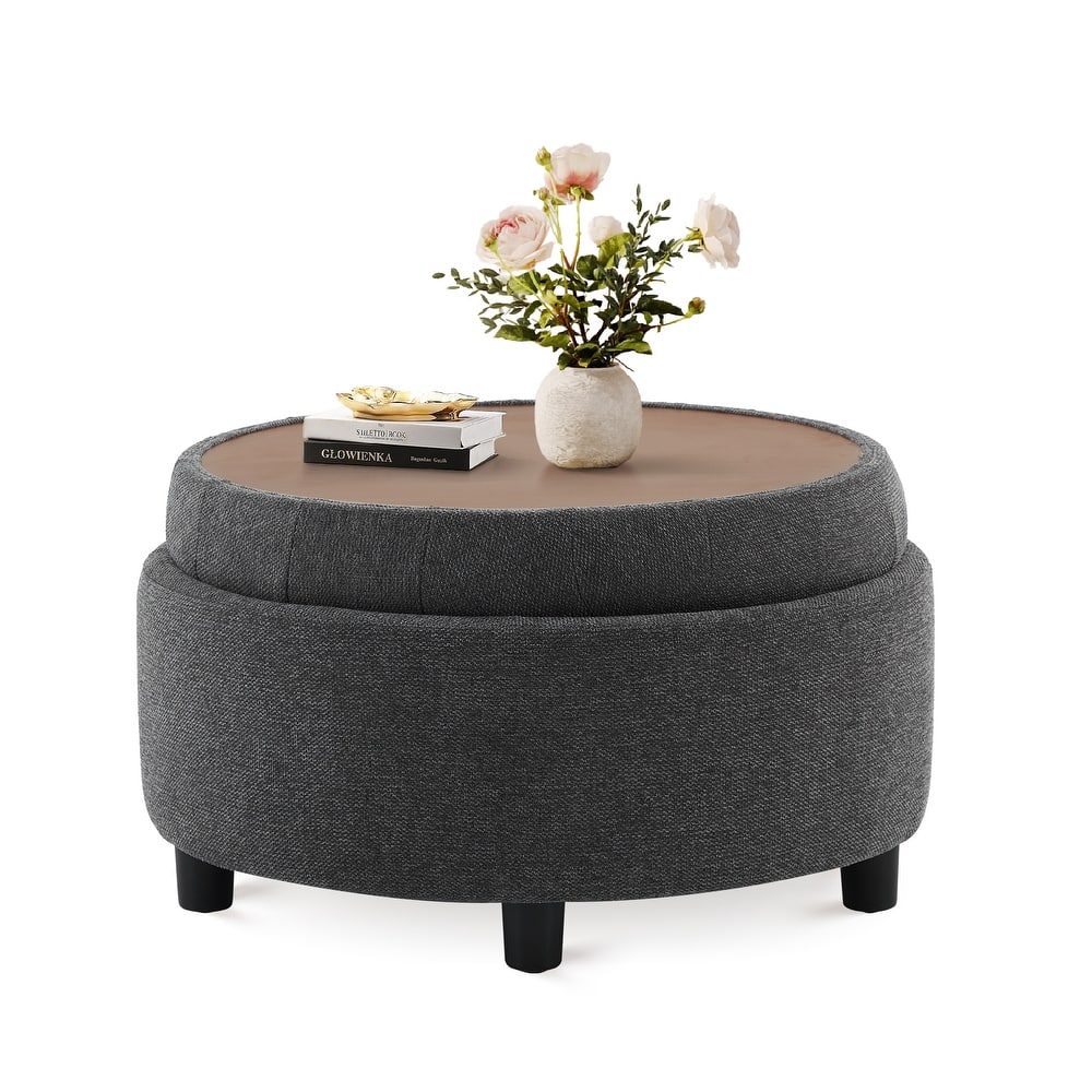 RENEWLINE Fabric Storage Ottoman with Tray Lid - Footrest & Hidden Storage for Living Room​