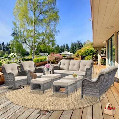 Outdoor Conversation Set - 9 Pieces Patio Furniture Set with Cushion