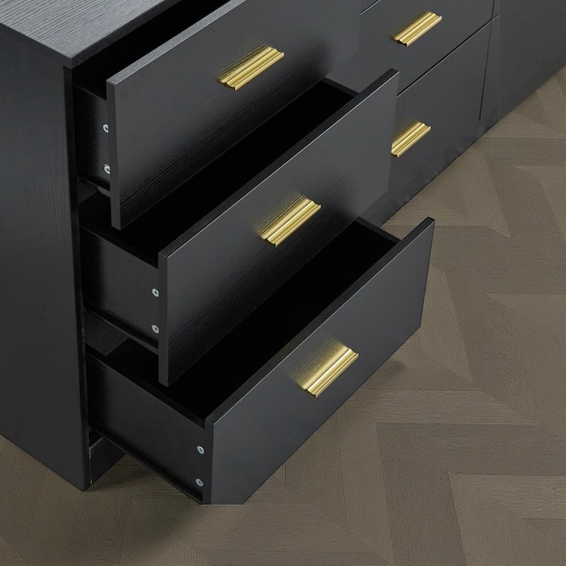 Modern 9-Drawer Dresser Wide Bedroom Chest Engineered Wood Storage Cabinet with Golden Handles and Ample Space