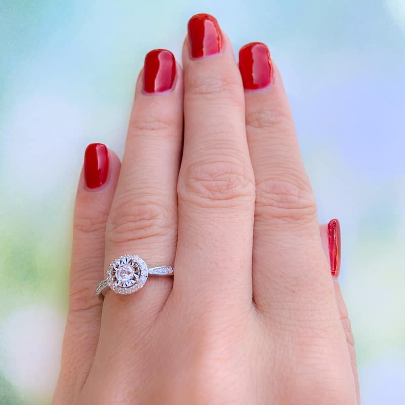 Miadora Sterling Silver 1/3ct TDW Diamond Halo Engagement Ring