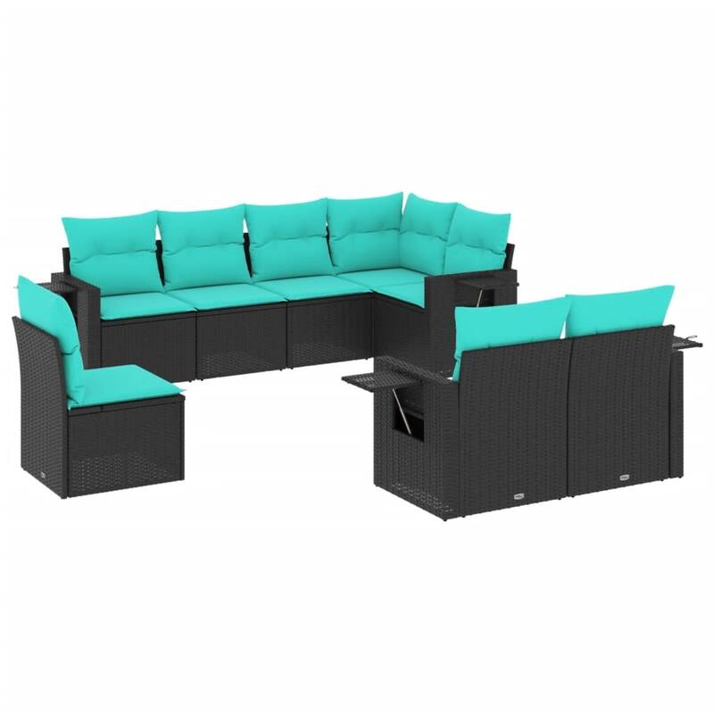 vidaXL 8 Piece Patio Sofa Set with Cushions Black Poly Rattan
