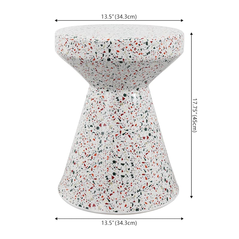 Indi 17.75" Modern Bohemian Terrazzo Indoor/Outdoor Drum Accent Table, by JONATHAN Y