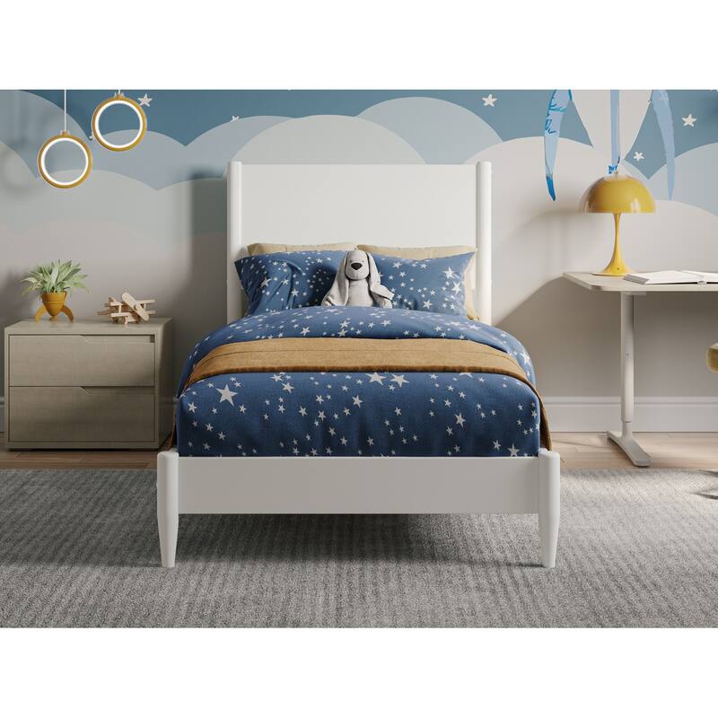 Rustic Ranch Twin Platform Bed - Solid Wood Low Profile Bed Frame in White