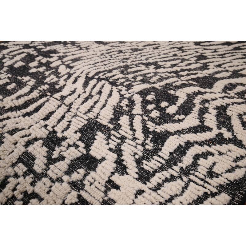 Black Ivory Moroccan Abstract Area Rug Hand-Knotted Wool Carpet - 5'0"x 8'5"