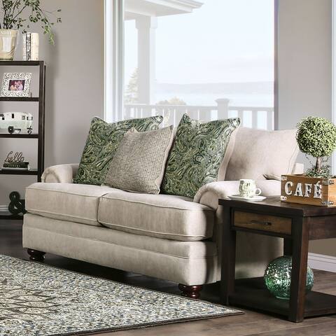 Furniture of America Guyton Traditional Cream Chenille Loveseat