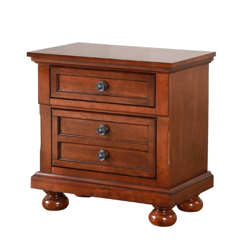 2-Drawer Cherry Finish Wooden Nightstand - 28" - Red