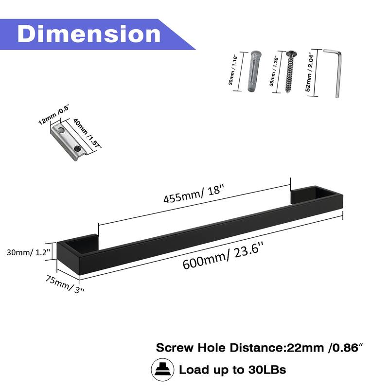 24'' Wall Mounted Towel Bar Towel Holder(Set of 2)