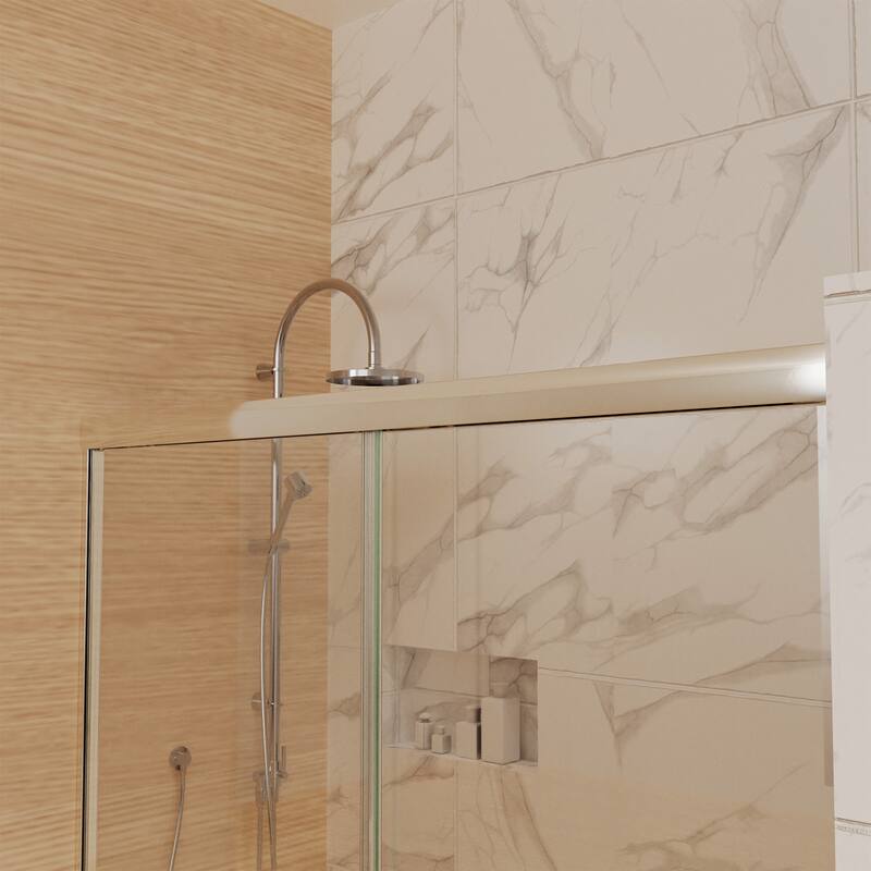 54'' x 72'' Glass Semi-Frameless Double Sliding Shower Tub Door in Matte Black/Brushed Nickel