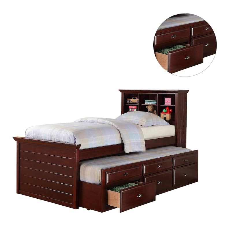 Wood Twin Size Storage Bed Whit Trundle