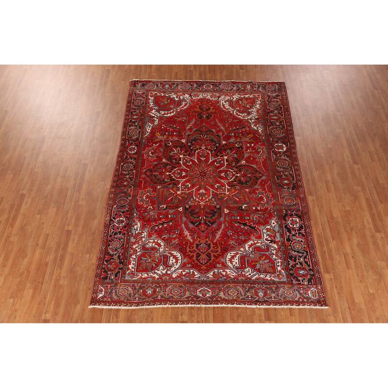 Hand Knotted Oriental 100% Wool Carpet Traditional Floral Red Heriz Area Rug - 11' 8'' X 7' 10''