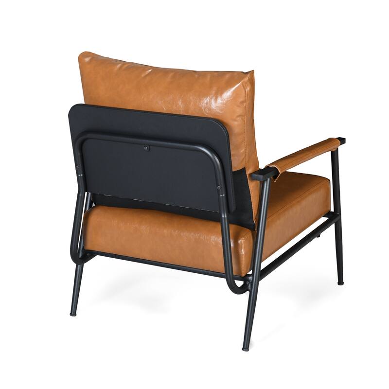 Mid-Century Modern Accent Chair with Padded Backrest and Metal Frame,Faux Leather Upholstered Armchair for Living Room,Bedroom
