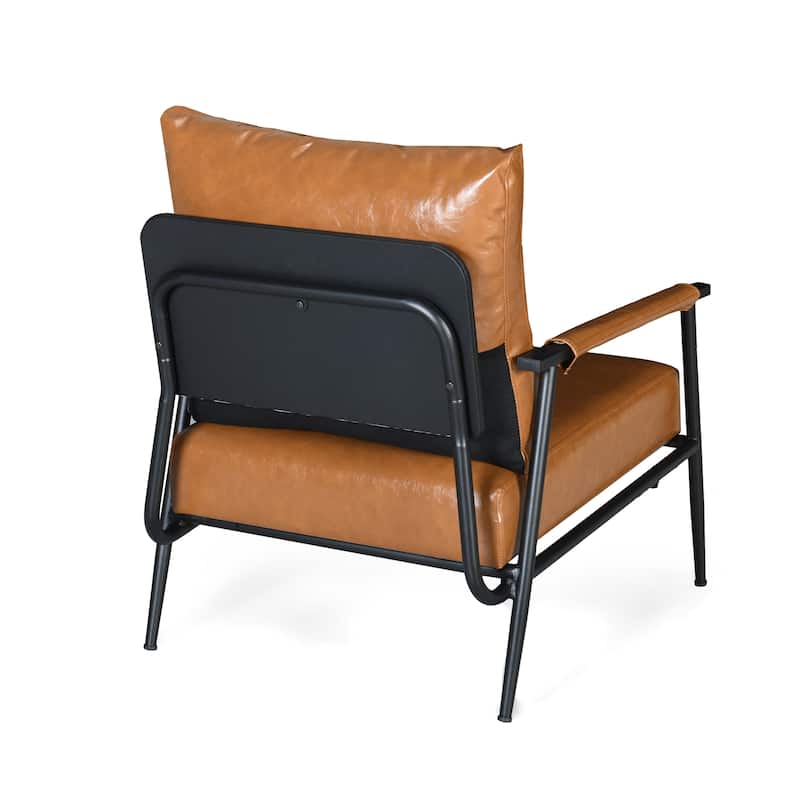Roomfitters Mid-Century Modern Accent Chair with Faux Leather Upholstery and Metal Frame, Lounge Chair for Living Room, Brown